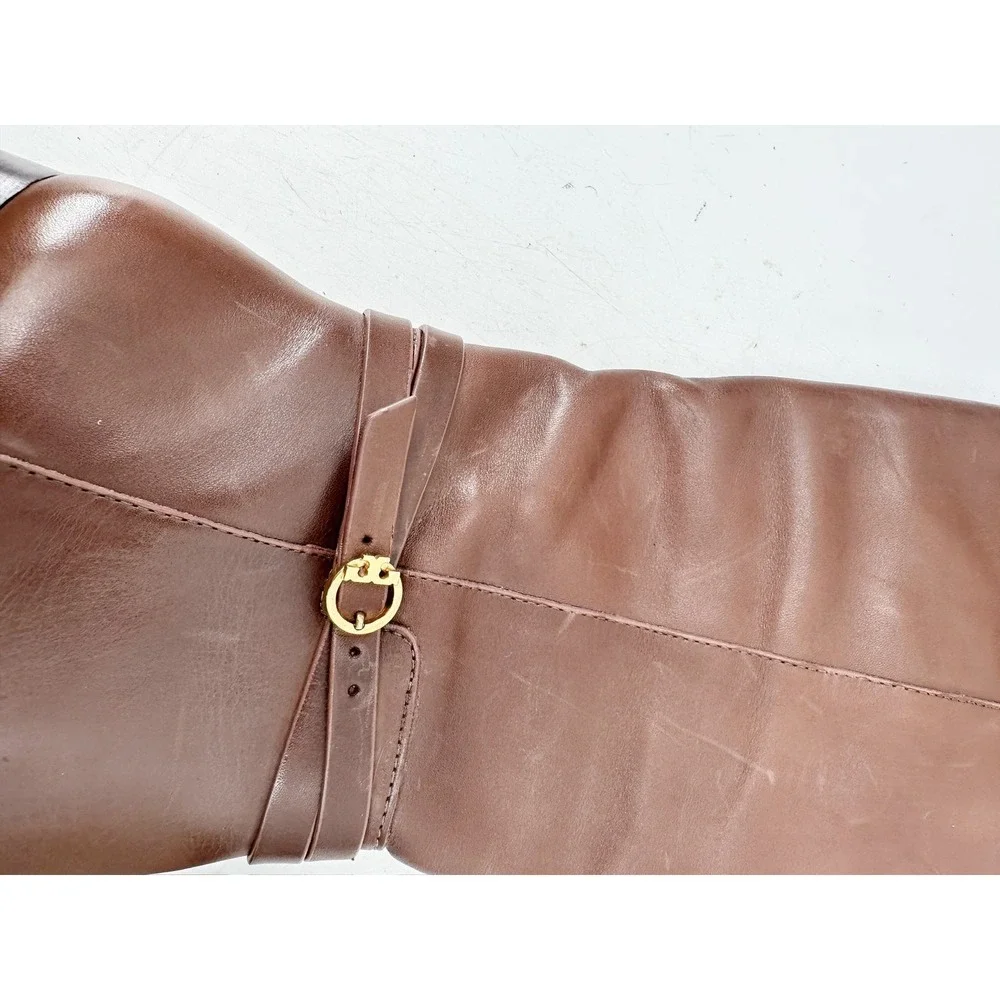 Tory Burch Brown Leather Square Heel Riding Boots Women Size 6 EXCELLENT